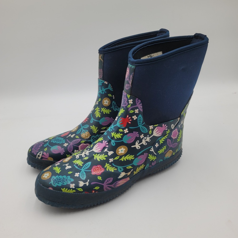 Western Chief Evening Garden Neoprene Mid Navy Floral Rain Muck Boots Womens 10